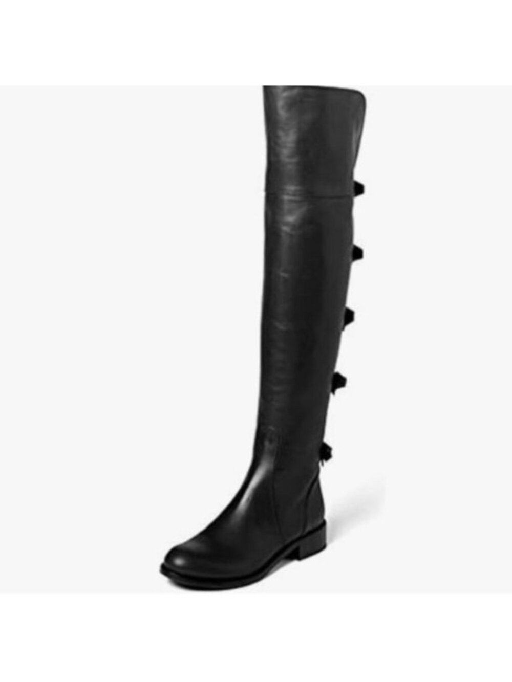 XYD Women Over The Knee Thigh High Riding Boots Chunky Heel Round Toe Bow Black